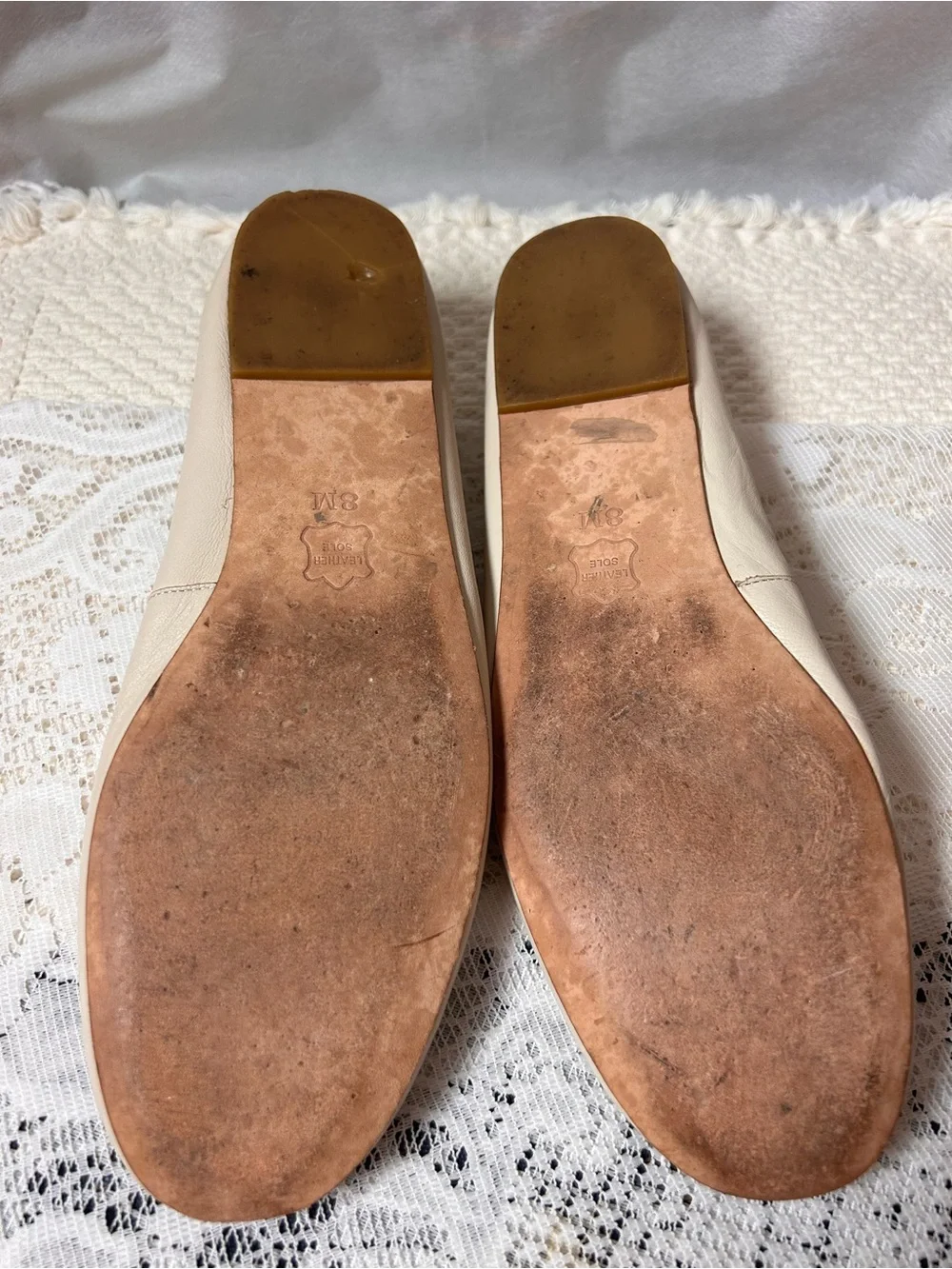Talbots Cream Leather Flats with Beaded Floral Accent